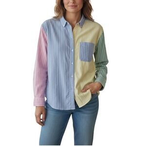 American Eagle Outfitters Colorblock Striped Button Down Shirt  M